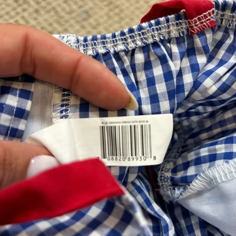 Dog Size‎ Medium Blue and White Gingham Dress With Red Details